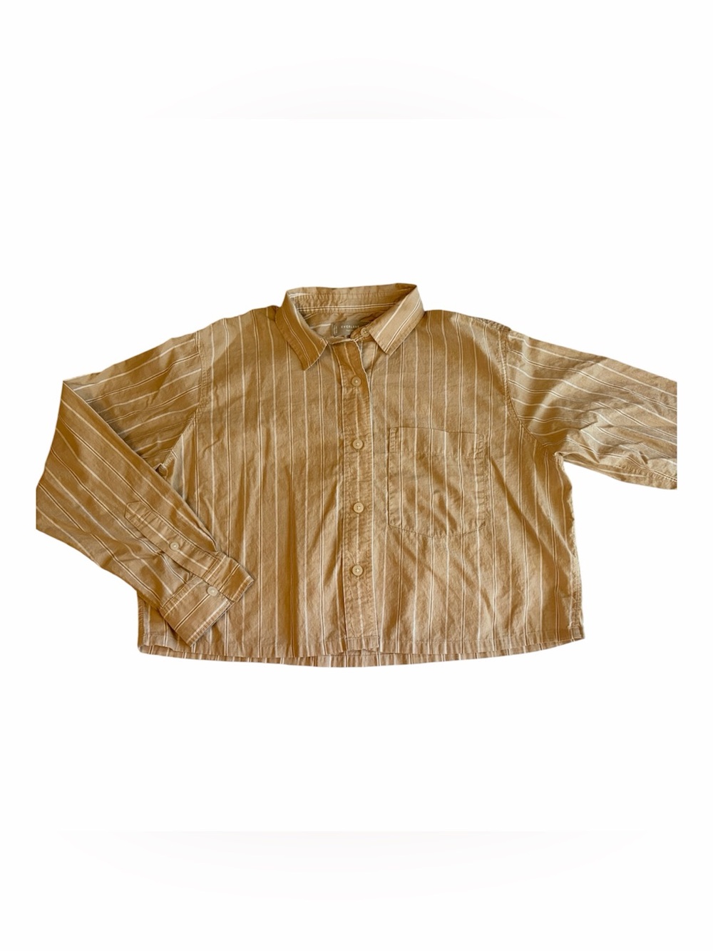 Everlane Cropped Button-Down Shirt Size Small Oversized Stripe Tan White - Picture 3 of 9